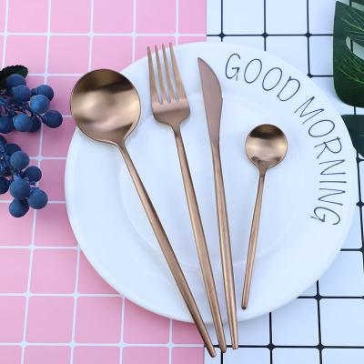 China Environmental Protection Sustainable Rose Gold Titanium Plated Portuguese 304 Spoon Fork Tableware for sale