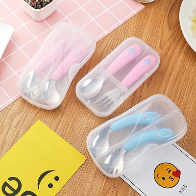 China 304 Stainless Steel Baby Tableware Set Kids Cartoon Curved Bee&elephant Cute Spoon Tableware Spoon Fork Viable for sale