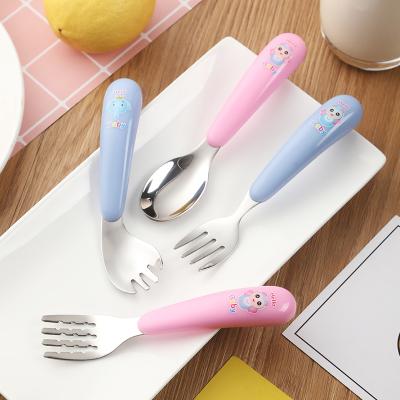 China 304 Stainless Steel Baby Tableware Set Little Kids Cartoon Bee&elephant Cute Spoon Tableware Spoon Fork Viable for sale