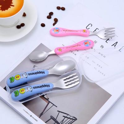 China Viable Cartoon Cat Kids Cutlery Set 304 Stainless Steel Baby Spoon Lovely Flatware Soup Spoon Fork for sale