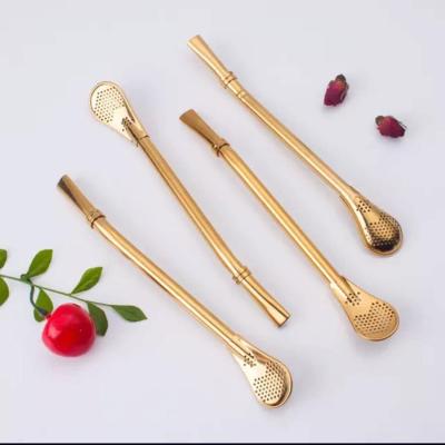 China High Quality Viable Stainless Steel Straw with Spoon 2 in 1 Metal Coffee Cocktail Mixer Straw for sale