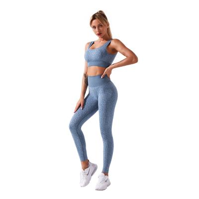 China Breathable Wholesale Sportswear Fitness Clothing Running Leopard Printed Yoga Seamless Set Workout Two Piece Suit for sale