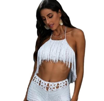 China 2021 NEW Breathable Fringes NON PADDING Lady Tank Top Sexy Top Crochet Bikini Cotton Swimwear for sale