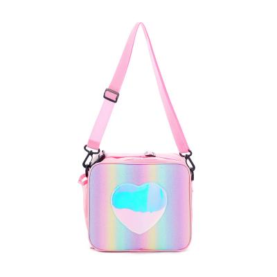 China New Glitter Insulated Portable Rainbow Lunch Bag Insulated Thermal School Lunch Box Girls Cooler Bag For Kids Children for sale