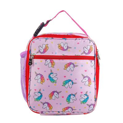 China Cute Insulated Pink Kids Lunch Bag Insulated Soft Cooler Mini Bag Thermal Lunch Meal Packing Bag With Handle And Pocket For Girls for sale