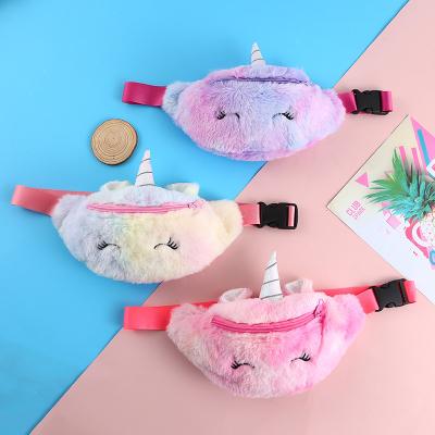 China Lightweight Cute Girls Waist Bag Soft Plush Unicorn Cartoon Kids Furry Pussy Pack For Children for sale