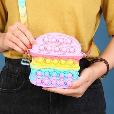 China Fashion Kids Handbag Silicone Burger Stress Reliever Push Him Sensory Bubble He Pops His Busy Person Toys Set For Christmas Gift for sale