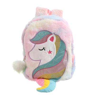 China Fashion Factory Fashion Girls Colorful Cute Plush Unicorn School Bag Children Plush Preschool Backpack for sale