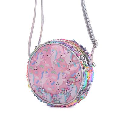 China 2021 Cute Unicorn Bag Coin Purse Sequin PVC Daily Round Cartoon Messenger Bag Girls Invent Purse Unicorn Shoulder Bags for sale