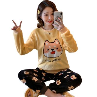 China Wholesale Winter Sleep Cartoon Women Pajamas Dog Pattern Dog Ladies Fall Flannel Fleece Loose Home Set Wear Windproof for sale