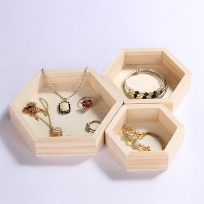 China Handmade Solid Wooden Hexagon Jewelry Display Tray Storage Box for sale