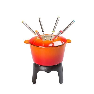 China Sustainable Round Shape Enamel Chocolate Cheese Fondue Pot With Beauty Color for sale