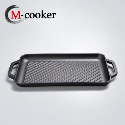 China Modern Cast Iron BBQ Grill Pan Outdoor Coated Vegetable Oil Griddle for sale