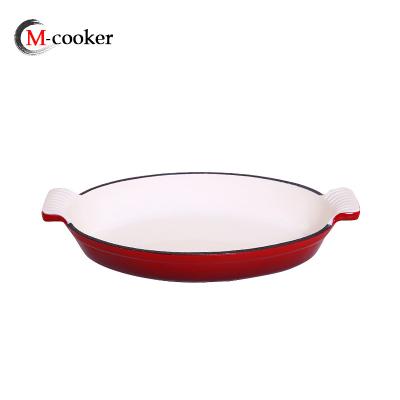 China Sustainable Hot Selling Oval Cast Iron Rotisserie Pan With Fish Pan for sale