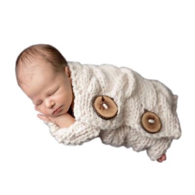 China 0-6 Months Baby Knitted Sleeping Bag Wool Breathable With Buttons Photography Baby Blanket Baby Photography Sleeping Bag for sale