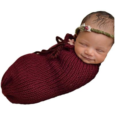 China Breathable Handmade Crochet Knit Flexible Newborn Baby Photography Sleeping Bag for sale