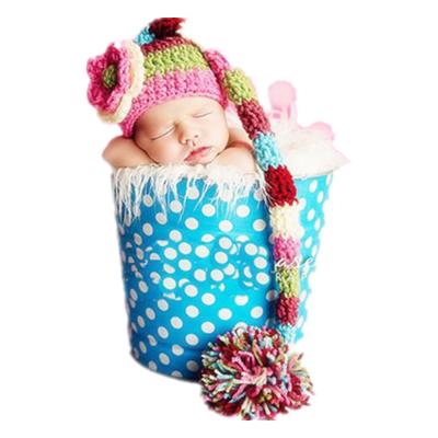 China Comfotable Baby Flower Color Long Tail Hat Winter Crochet Baby Photography Hat for sale