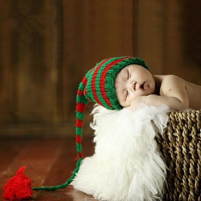 China Comfotable Best Quality Baby Knitted Photography Striped Newborn Long Tail Props Hat Christmas Soft Baby Hat for sale