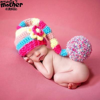 China JOINT newborn photo shot, baby photo props, baby long-tail knitted striped hat for sale