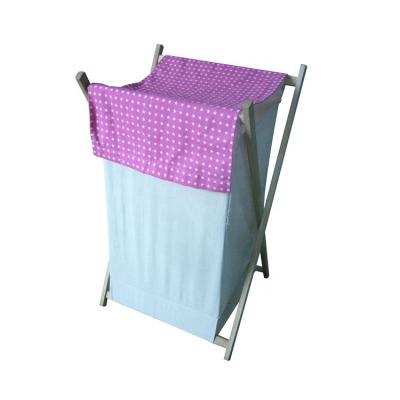 China Foldable Mesh Liner And Wooden Frame Cotton Bag Laundry Basket for sale