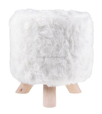 China White Modern Premium Faux Fur Foot Rest Stool, Ottoman for sale