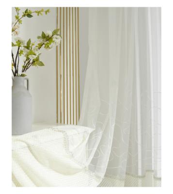 China Wholesale Fancy White Blackout High Quality Polyester Tulle Curtain Fabric With Embroidery for sale