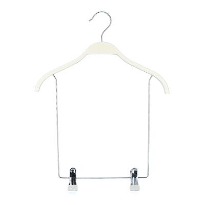 China Clothes shop custom logo white wooden swimwear hanger with long clips drops for sale