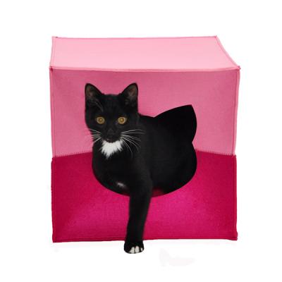 China Wholesale Viable Hot Sell Cube Cat Cave Pink Pet Bed Portable Pet Bed Pet House Felt Cat Cave Te koop