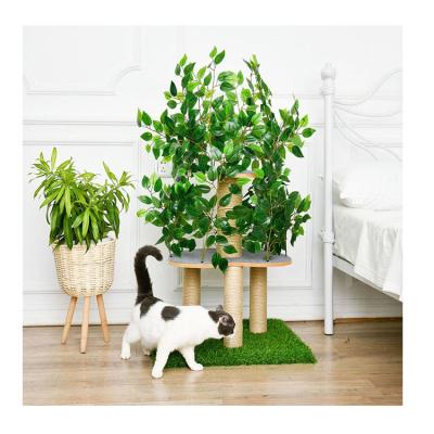 China Pet Cat Toys Sisal Wooden Cat Scratcher Sustainable Small Forest Tree Climbing Tower Te koop