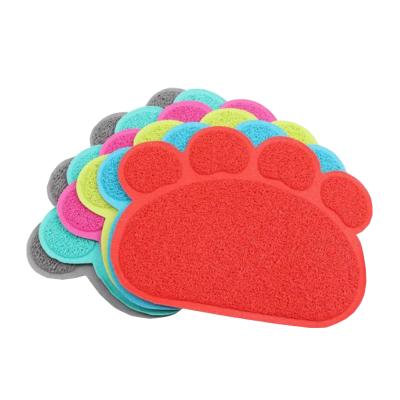 China Cat Puppy Kitten Dish Bowl Waterproof Water Food Feeding Cat Litter Mat Paw Shape Non-slip Dog Place Mat PVC for sale