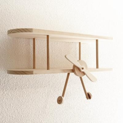 China Eco-friendly Nordic Wall Mounted Flat Decoration Kid's Toy Book Organization Airplane Wooden Storage Shelf for sale