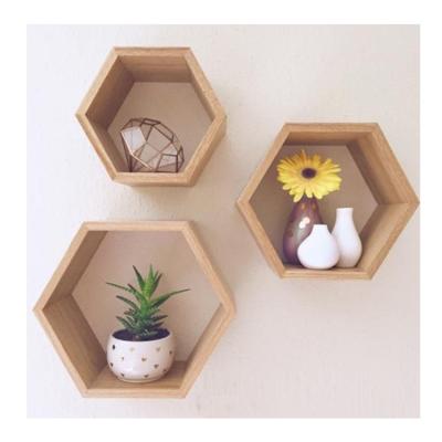 China (Others) Modern Adjustable Hot Selling Wooden Floating Shelf Display Hexagon Wall Mounted Furniture for sale