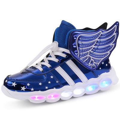 China Hot-selling Boy and Girls PVC 5 Colors Hidden Button USB Charging Adult Led Kids Sneakers Shoes Led Kids Wing Sneakers for sale