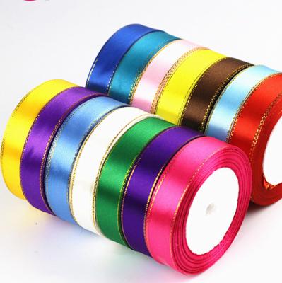 China 2021 Factory 0.7-6.5cm High Tenacity YFXC Handmade Ribbon Double Rim Gold Colors Ribbon Gift Wrapping Satin Flower Decoration Ribbon for sale