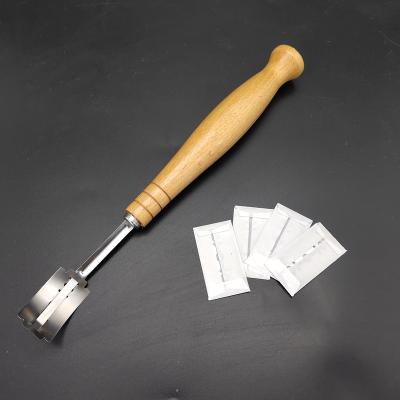 China Stocked Seabo Handle Bread Razor Blade Wooden Dough Cutter Scoring Knife For Bread Baking for sale