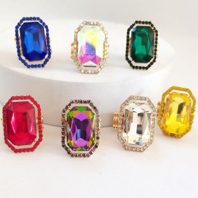 China New Color Eye Gemstone Glass Crystal Expandable Large Size Women's Ring Elastic Ring Environmentally Friendly Jewelry for sale