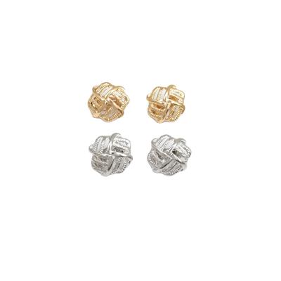 China Environmental friendly zinc alloy jewelry plated 14K gold initial earrings and silver braided cross stud earrings women design earrings for sale