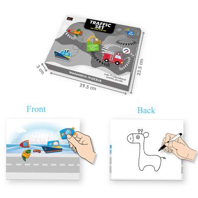 China Early Education Kids Educational DIY 2 IN 1 Magnetic Puzzle Traffic Drawing Toys for sale