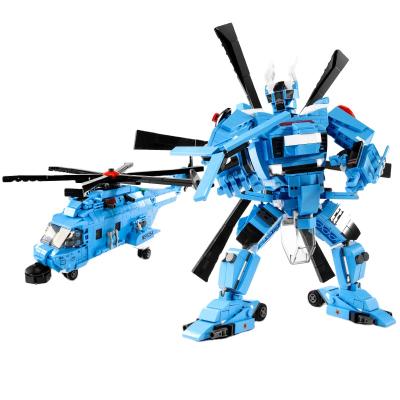 China Building Toy 637pcs H-92 Helicopter 2 In 1 Transformation Robot Building Block Military Mecha Bricks Toys For Children for sale