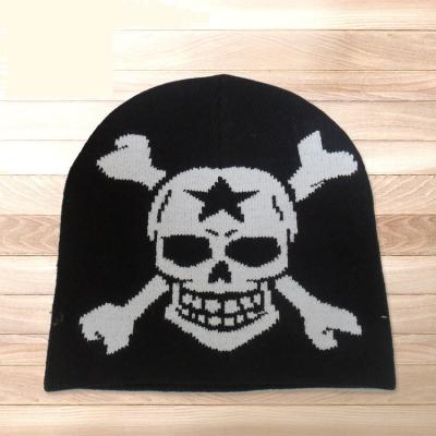 China COMMON Wholesale Unisex Jacquard Skull Beanie Hat Slouch Winter Knitted Hats for sale