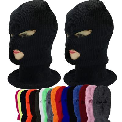 China COMMON Winter Knit Hats Embroidery Custom Logo 100% Acrylic Balaclava Knitted Ski Face Mask Beanie Hat for sale