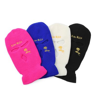 China Wholesale 3 Holes Custom Letter Embroidery JOINT Custom Embroidery Beanie Balaclava Ski Face Mask Winter Hip Hop Motorcycle Hats Face Mask for sale