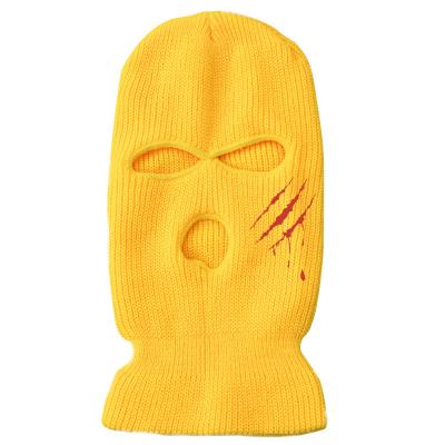 China COMMON 3 Hole Full Face Embroidery Warm Acrylic Knitted Ski Face Mask Skull Beanies Custom Knit Balaclava Winter Hats for sale