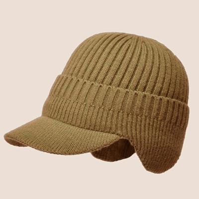 China JOINT Winter Men's Hat Winter Outdoor Hearing Protection Ski Knit Hats Beanie Woo Warm Cold-proof With Brim for sale