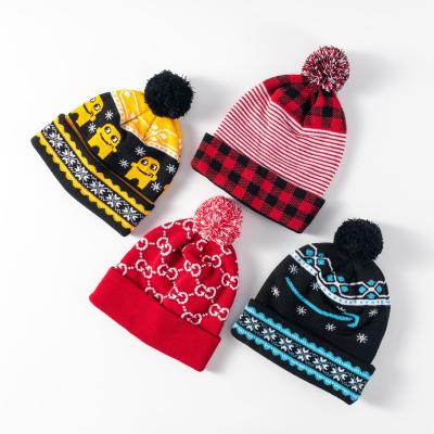 China OEM JOINT Fashion 100% Acrylic All Over Jacquard Beanie With Embroidery Custom Logo Winter Warm Hat for sale