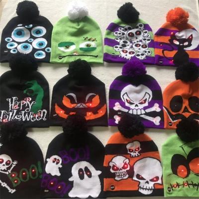 China COMMON Christmas Halloween Led Winter Beanie Hat 100% Acrylic Warm Knit Beanie for sale