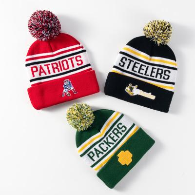 China JOINT Wholesale Custom Your Own Logo Acrylic Hat Woven Label 100% Pom Pom For Women Knitted Winter Embroidery Knit Beanie for sale