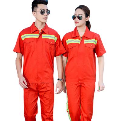 China 35% Summer Construction Work Cotton Customized Clothing Sanitation Workers Orange Short Sleeve Uniforms for sale