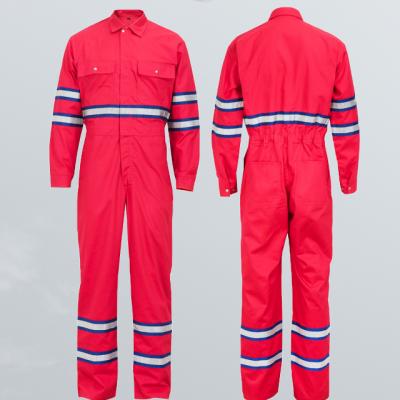 China Wear Resistance 240g 35% Cotton Twill OEM Machinery Industry Red Comfortable Coveralls Durable High Visibility One Piece Coveralls for sale