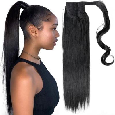 China Long Silky Straight Wave Ponytail Wig Paste Burgundy Curly Tape Braiding Magic Clip In Pony Tail Synthetic Hair Extension for sale